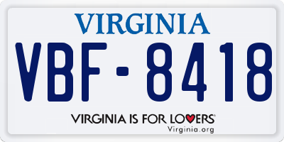 VA license plate VBF8418