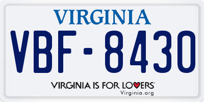 VA license plate VBF8430