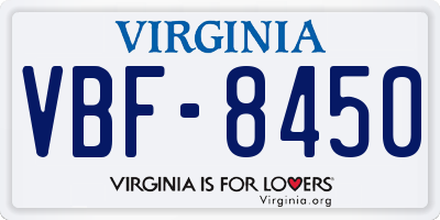 VA license plate VBF8450