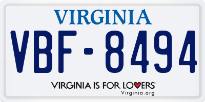 VA license plate VBF8494