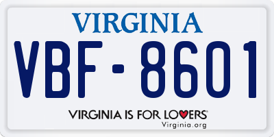 VA license plate VBF8601