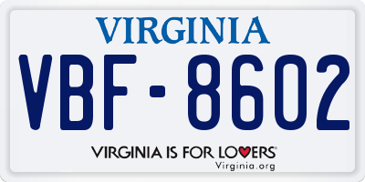 VA license plate VBF8602