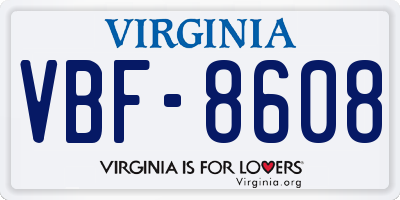 VA license plate VBF8608