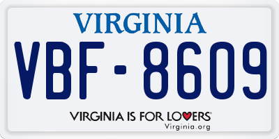 VA license plate VBF8609