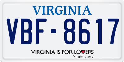 VA license plate VBF8617