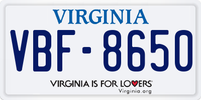 VA license plate VBF8650