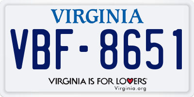 VA license plate VBF8651