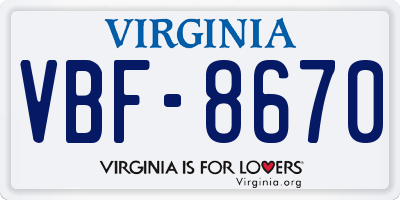 VA license plate VBF8670