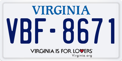 VA license plate VBF8671