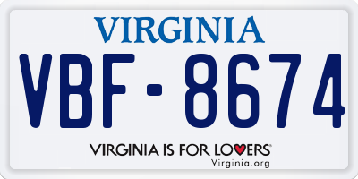 VA license plate VBF8674