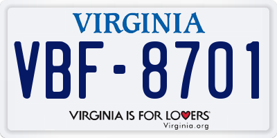 VA license plate VBF8701