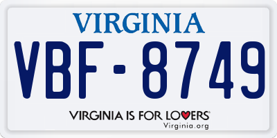 VA license plate VBF8749