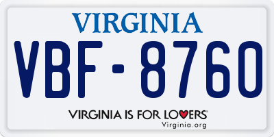 VA license plate VBF8760