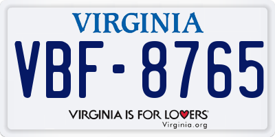 VA license plate VBF8765