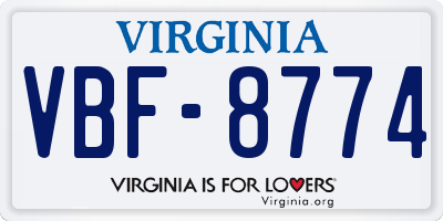 VA license plate VBF8774