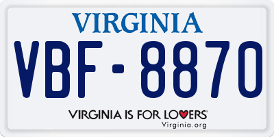VA license plate VBF8870