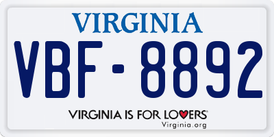 VA license plate VBF8892