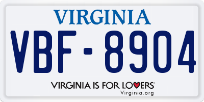 VA license plate VBF8904