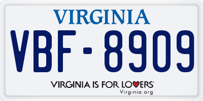 VA license plate VBF8909
