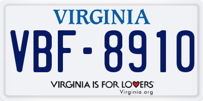 VA license plate VBF8910