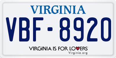 VA license plate VBF8920