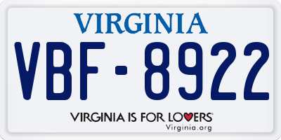 VA license plate VBF8922