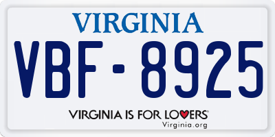 VA license plate VBF8925