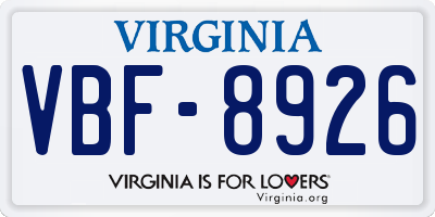 VA license plate VBF8926