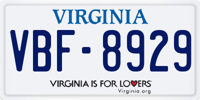 VA license plate VBF8929