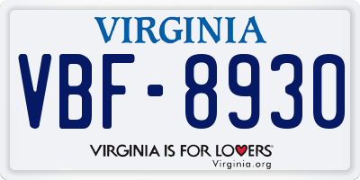 VA license plate VBF8930