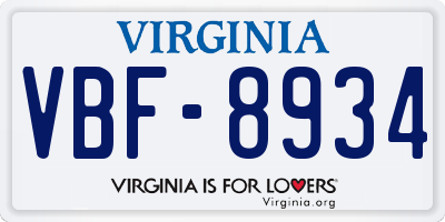 VA license plate VBF8934