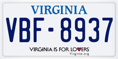 VA license plate VBF8937