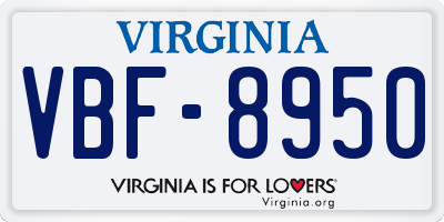 VA license plate VBF8950