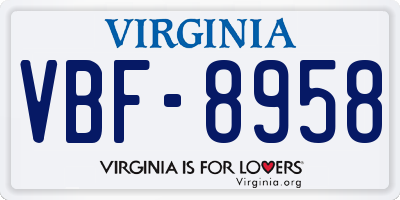 VA license plate VBF8958