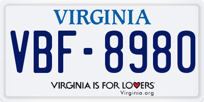 VA license plate VBF8980