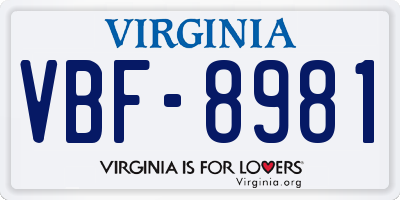 VA license plate VBF8981