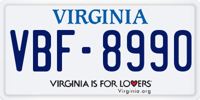 VA license plate VBF8990