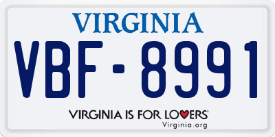 VA license plate VBF8991