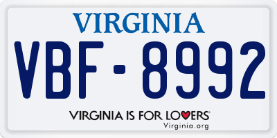 VA license plate VBF8992