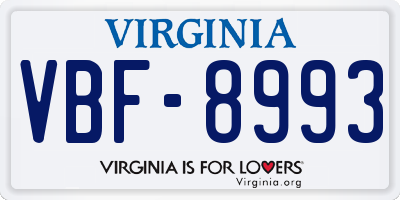 VA license plate VBF8993