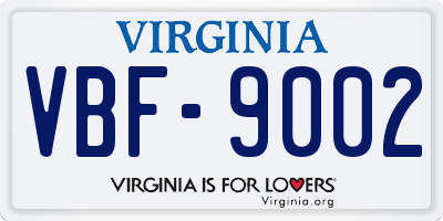 VA license plate VBF9002