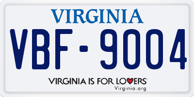 VA license plate VBF9004