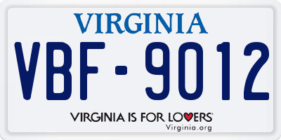VA license plate VBF9012