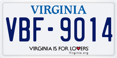 VA license plate VBF9014