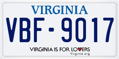 VA license plate VBF9017