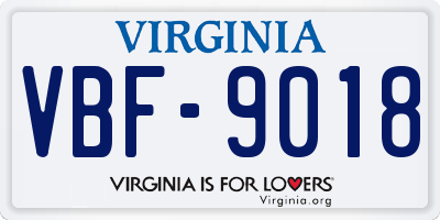 VA license plate VBF9018