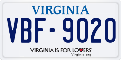 VA license plate VBF9020