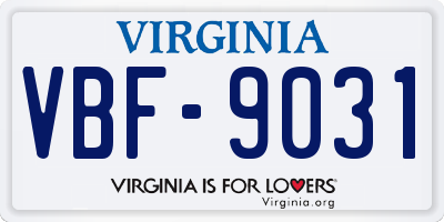 VA license plate VBF9031