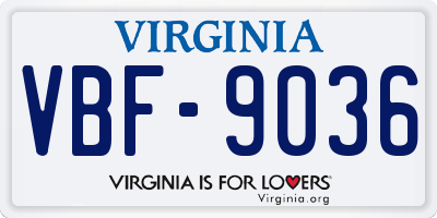 VA license plate VBF9036