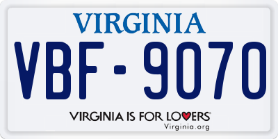 VA license plate VBF9070